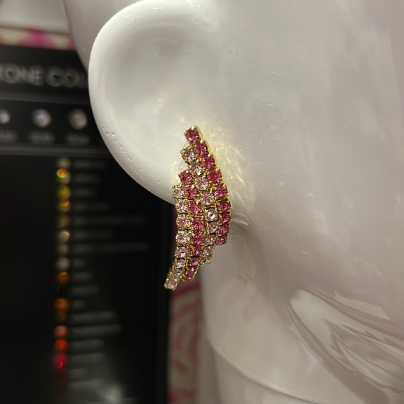 Pink and Clear Curved Crystal Earrings-Boutique - Picture 5 of 7